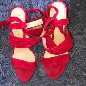 lace up red block heels